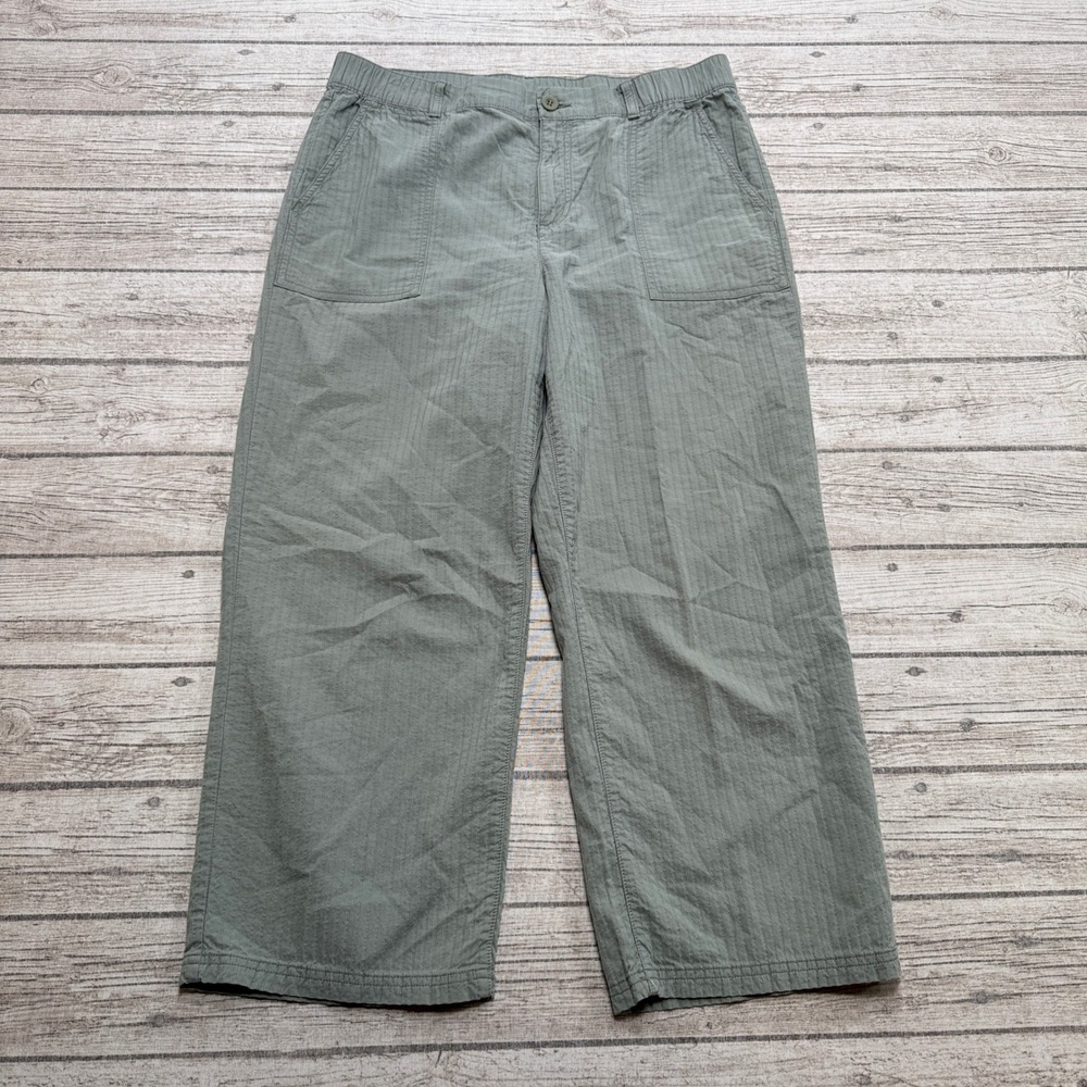 Eddie Bauer Pants Women's 12 Sage Green Striped Wide Leg Cropped Utility Summer